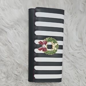 Loungefly Black and White Striped Wallet with Red Accent